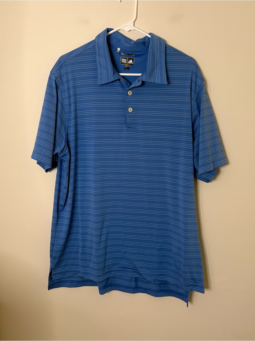 Adidas Climalite men’s large blue striped golf polo short sleeve casual work top